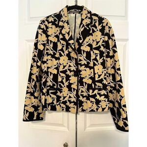 Liz Claiborne Women's Floral Jacket Black Size 14 Petites Button Front